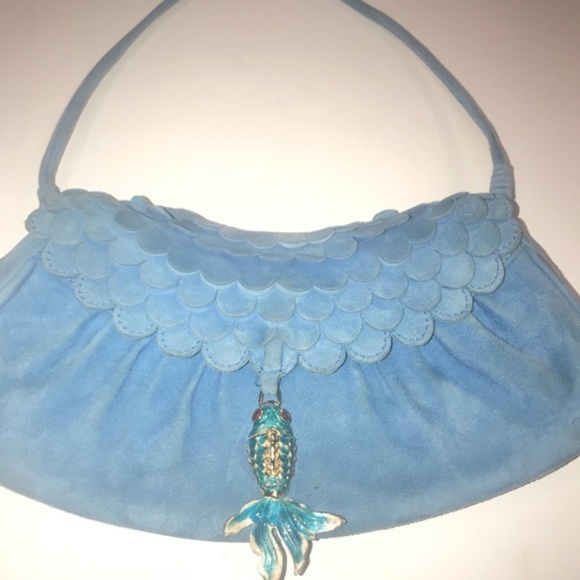 Celine Handbags - Celine Blue suede fish charm purse